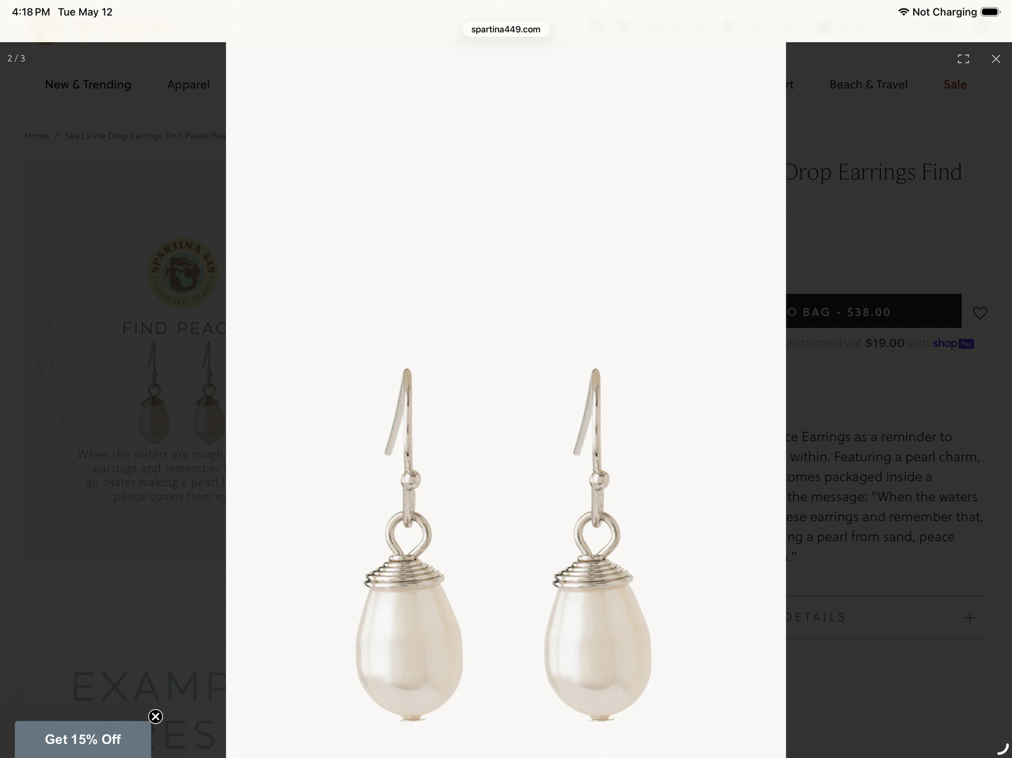 Spartina - Sea La vie Drop Earrings Find Peace - Silver