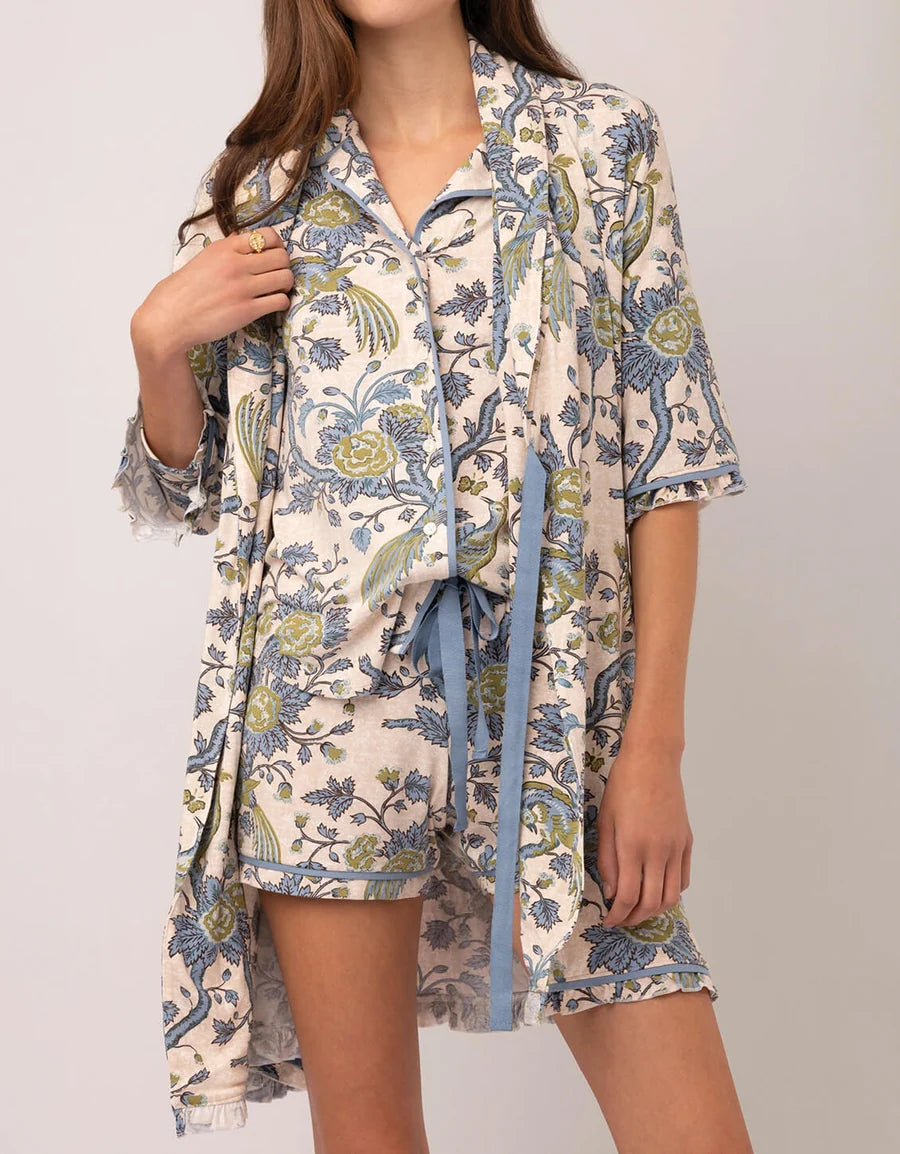 Spartina - Pajama Ruffle Robe - Japonica Bird - Green - Size L