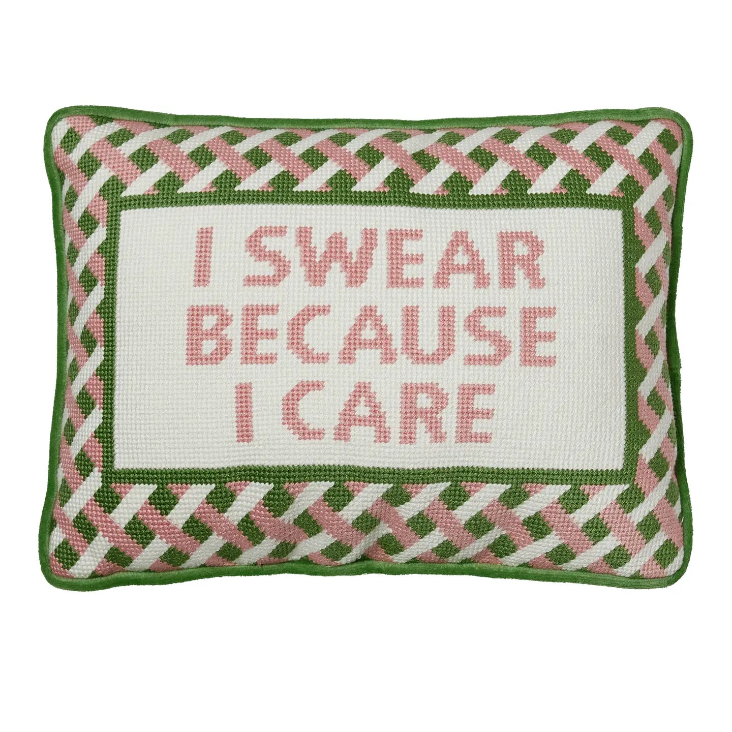 Peking Handicraft, Inc. - I Swear Because I Care Embroidered Needlepoint Pillow