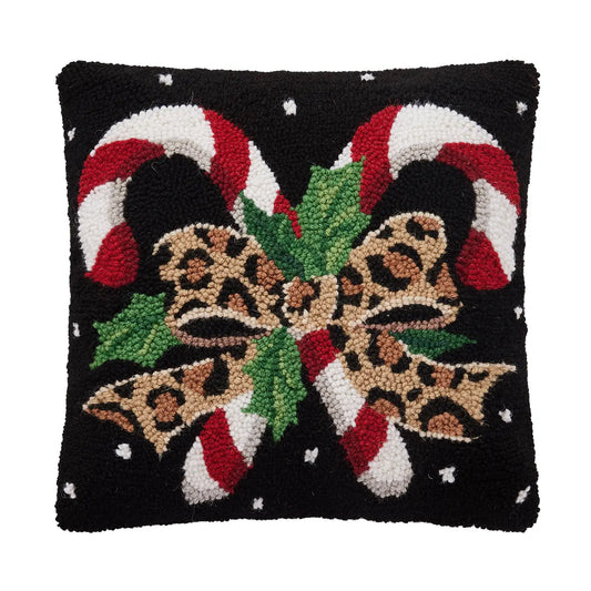 Peking Handicraft Inc. - Leopard Candy Canes Hooked Pillow