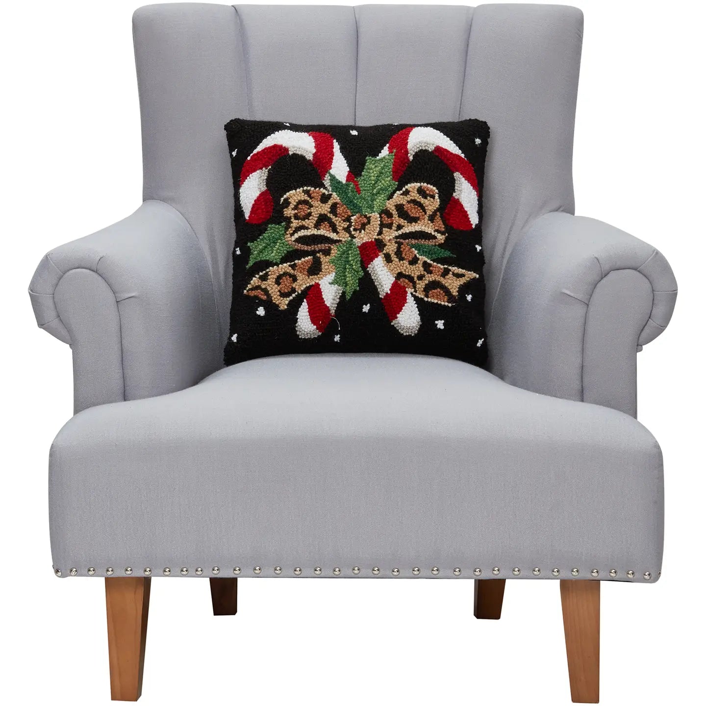 Peking Handicraft Inc. - Leopard Candy Canes Hooked Pillow