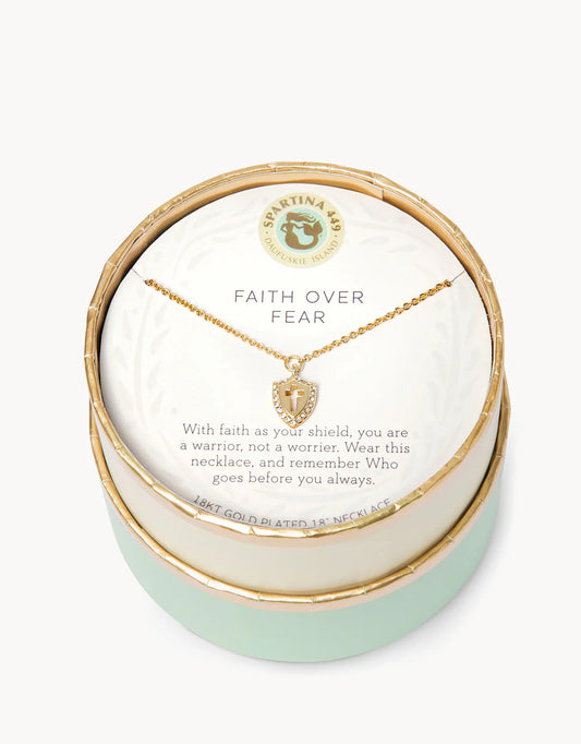 Spartina - Sea La Vie 18" Necklace - Faith Over Fear/Cross Shield - Gold