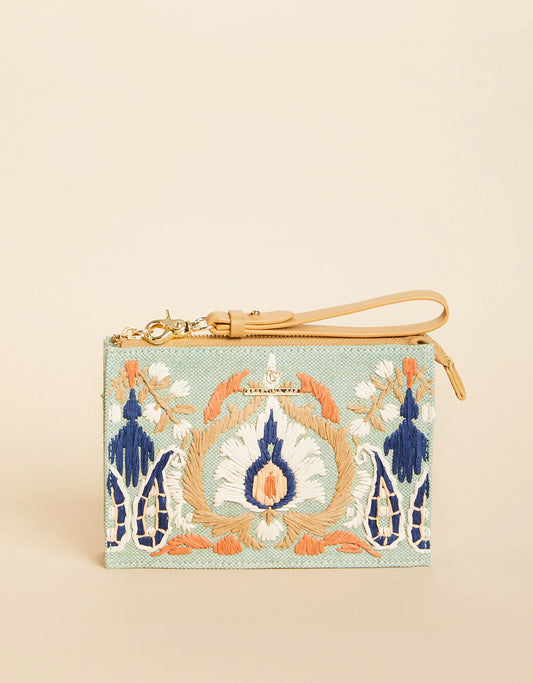 Spartina Sophie Straw Wristlet Kalalanta Ikat Palm - Sea Foam Blue
