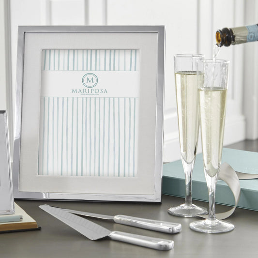 Mariposa White Leather with Metal Border 8x10  Frame