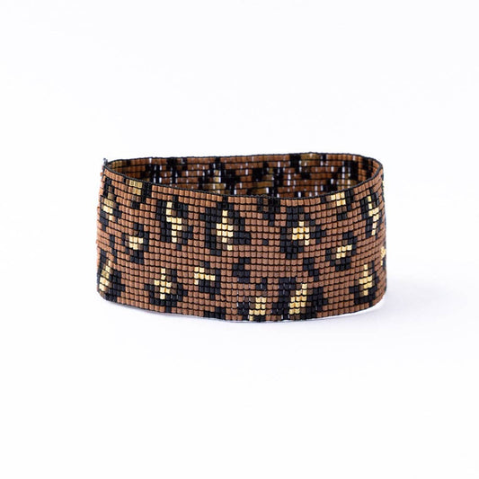 Brooklyn Cheetah Print Beaded Stretch Bracelet Mocha