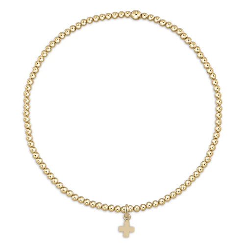 eNewton Bracelet - Classic Gold 2mm Bead Bracelet - Signature Cross Small Gold Charm