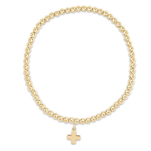 eNewton Bracelet - Classic Gold 3mm Bead Bracelet - Signature Cross Gold Charm
