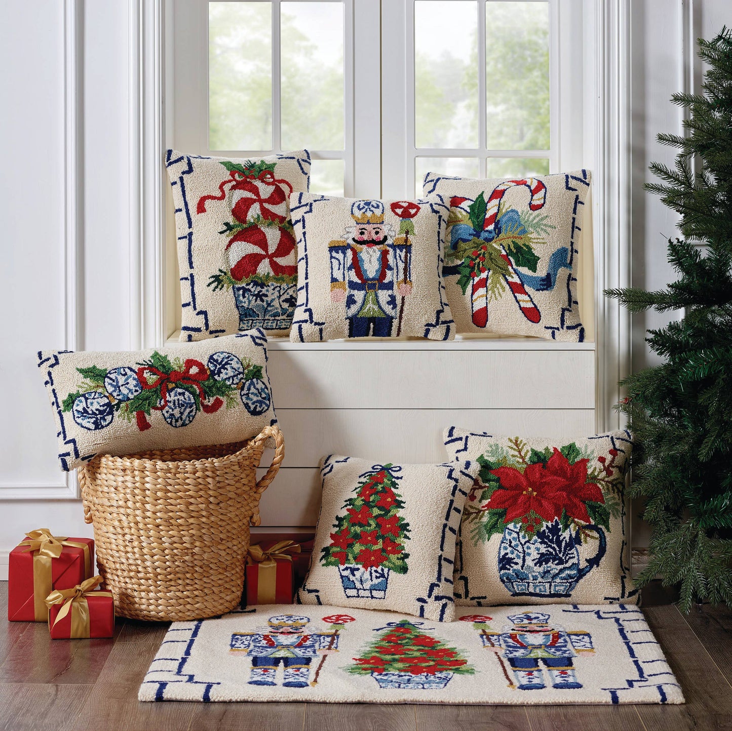 Chinoiserie Candy Cane Hook Pillow