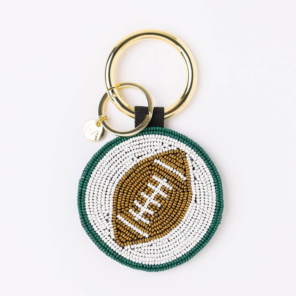 Game Day Football Beaded Bag Charm Green + White