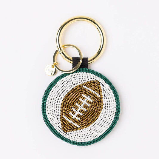 Game Day Football Beaded Bag Charm Green + White