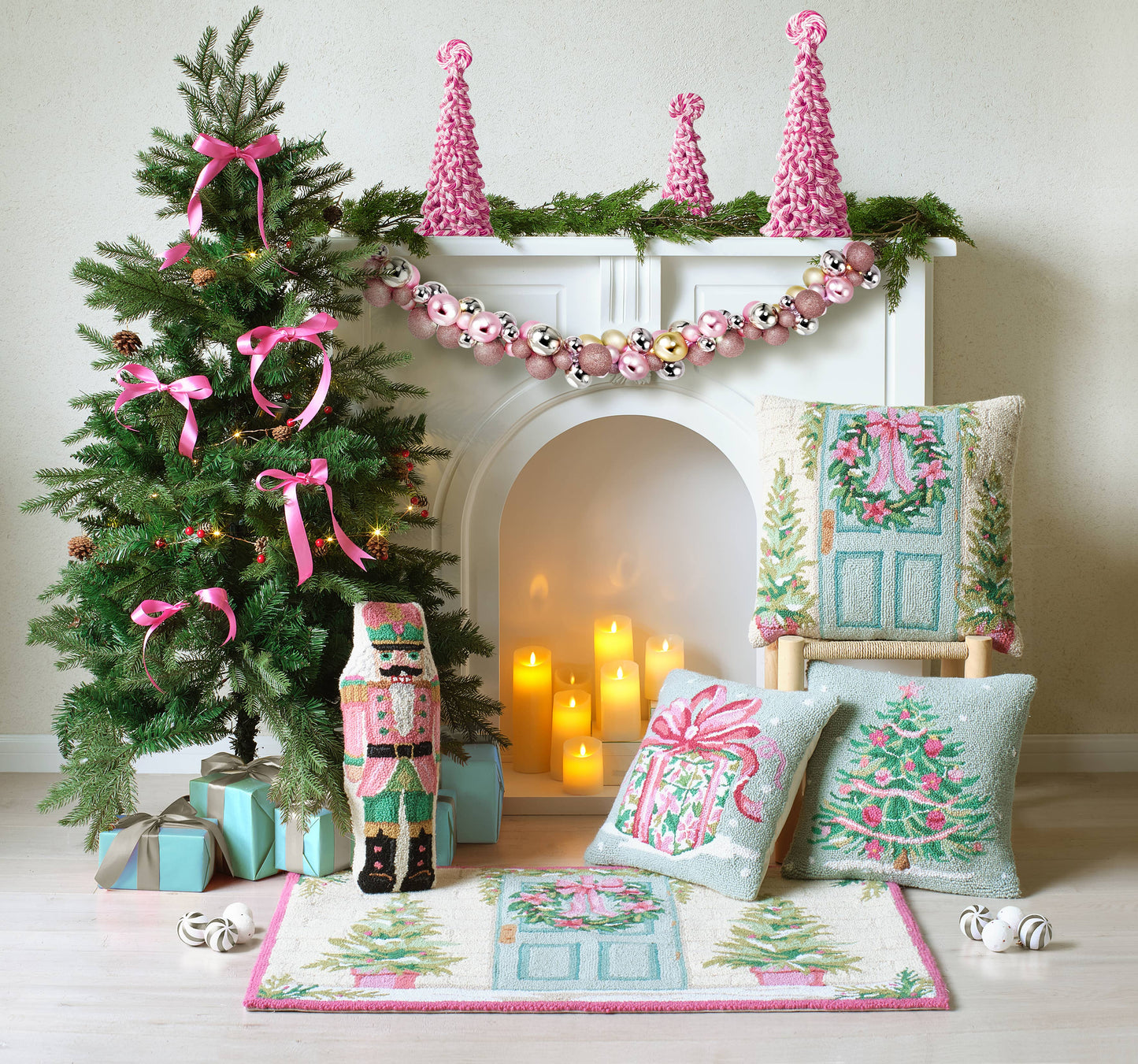 Pink & Green Christmas Tree Hook Pillow