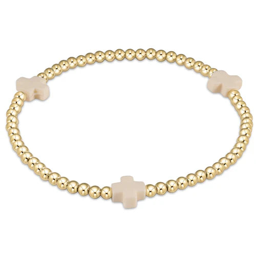 eNewton Bracelet - Extends - Signature Cross Gold Pattern 3mm Bead Bracelet - Off White