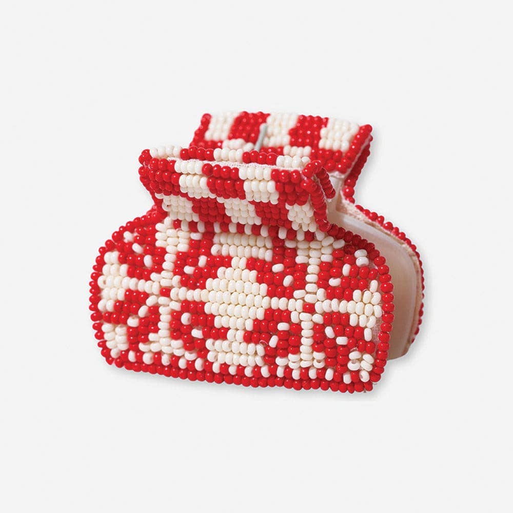 Gia Christmas Sweater Checks & Snowflakes Small Claw Clip Red and White