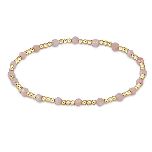 eNewton Bracelet - Extends - Gemstone Gold Sincerity Pattern 3mm Bead Bracelet - Pink Opal