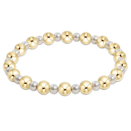 eNewton Bracelet - Extends - Pearl Grateful Pattern 4mm Bead Bracelet - 6mm Gold