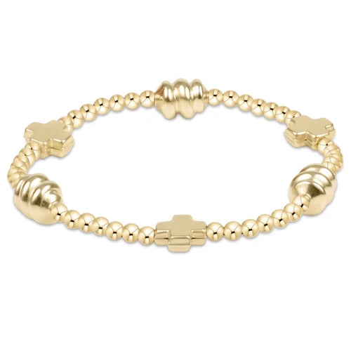 eNewton Bracelet - Signature Cross Admire Gold Pattern 3mm Bead Bracelet - Gold