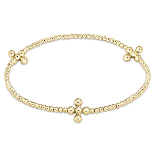 eNewton Bracelet - Signature Cross Gold Pattern 2mm Bead Bracelet - Classic Beaded Signature Cross Gold - 3mm Bead Gold