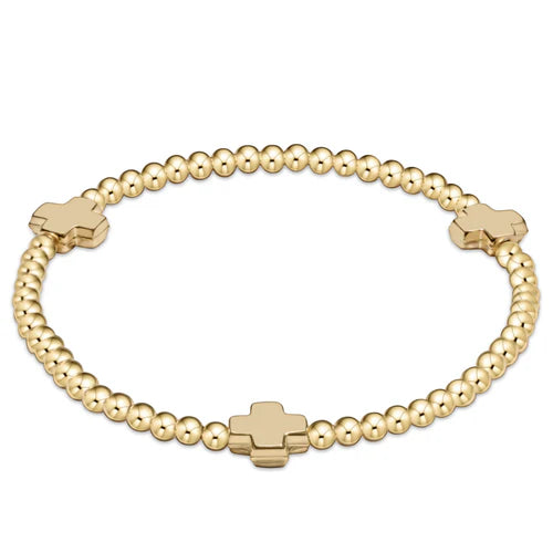 eNewton Bracelet - Signature Cross Gold Pattern 3mm Bead Bracelet - Gold