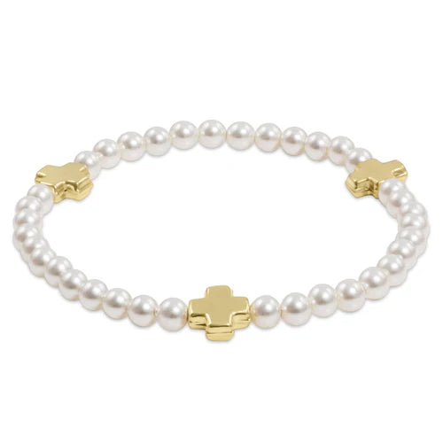 enewton Bracelet - Extends - Signature Cross Pearl Pattern 4mm Bead Bracelet - Gold